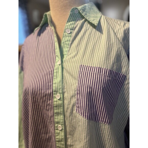 Solid And Striped Oxford Tunic Purple And Green Size Medium - Picture 2 of 7